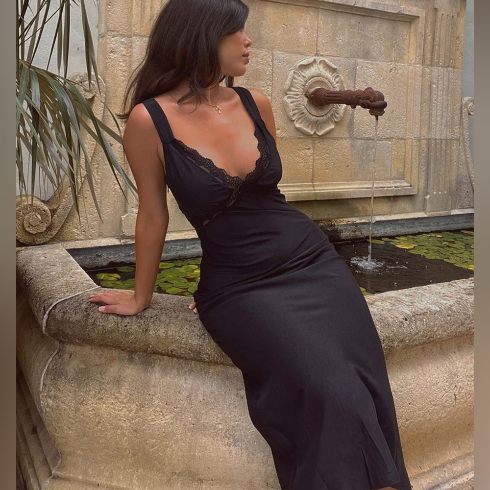 PRINCESS POLLY Hannelle Slip Maxi Dress in Black Size 12
